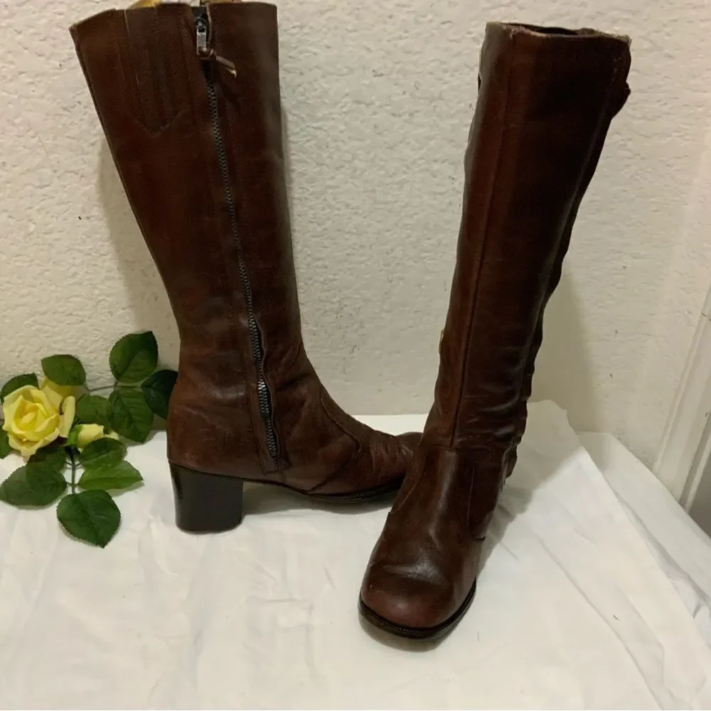 Pitti Palace Italy Boots Womens 6 M burgundy Leather Knee High Sheepskin Lined